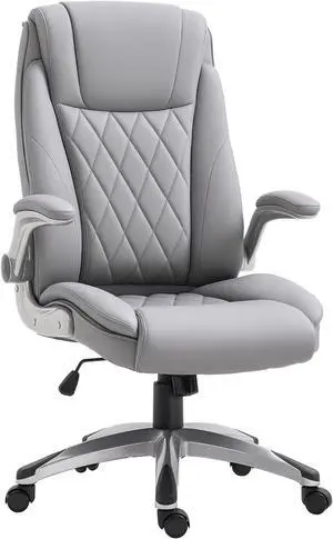 Vinsetto High Back 360° Swivel Ergonomic Home Office Chair with Flip Up Arms, Faux Leather Computer Desk Rocking Chair, Grey