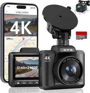 Dash Cam Front and Rear, Ecomoment 4K+1080P Dual Dash Camera for Cars, Built-in WiFi GPS Dashboard Camera, 2.4" IPS Screen Dashcam, 170° Wide, Night Vision, WDR, G-Sensor, 32GB SD Card Included