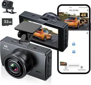 Dash Cam Front and Rear, Dash Camera for Cars 4K+1080, Dashcam Built-in WiFi, APP Control, 32GB Card Included, 3" IPS Touch Screen, 24H Parking Monitor, Night Vision, G-Sensor