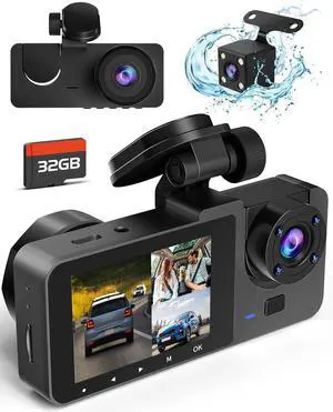 Dash Camera for Cars,4K Full UHD Car Camera Front Rear with 32GB Card,Built-in Super Night Vision,2.0'' IPS Screen,170°Wide Angle,WDR, 24H Parking Mode, Loop Recording.