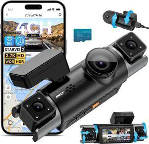 C4 PRO 4 Channel 360° Dash Camera for Cars, STARVIS 2 IMX675, 2.7K+1080P*2+2K, Front Rear Inside Dash Cam, 5G WiFi GPS, Voice Control, Optional CPL, IR Night Vision, 24/7 Parking Mode, with 128GB Card