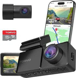 TORVO 4K Dash Cam Front and Rear for Cars Included 64GB Card, 3.2 IPS Screen and Loop Recording, Car Dash Camera 4K/1080p with 5G WiFi & GPS, Night Vision with 24H Parking Mode & App Control