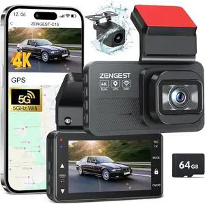 Dash Cam Front and Rear, 4K+1080P FHD Dual Camera with ADAS, GPS, 5G WiFi & App Control, 64GB Card Included, G-Sensor, Night Vision, Loop Recording, 170°Wide Angle, WDR, 24H Parking Mode
