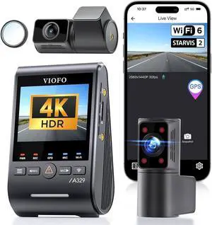 VIOFO A329S 4K 3 Channel Dash Cam, 4K Front + 2K Cabin Fisheye (210°) + 2K Rear, Power Saving Parking Mode, Wi-Fi 6 App Control, All-Channel STARVIS 2 Sensors, Supports up to 4TB SSD Storage
