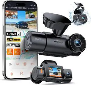 Vantrue N4S 3 Channel Front Inside Rear Dash Cam, 2.7K+1440P+1440P WiFi Dash Camera w/PlatePix, STARVIS 2 x HDR x IR Night Vision, Voice Control, GPS, 24/7 Parking Mode, Support 1TB Max
