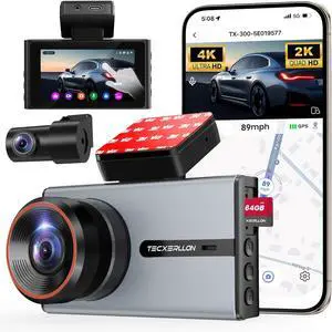 4K Dash Cam Front and Rear 170° Ultra Wide ADAS 3.6" IPS Touch Screen Night Vision 24/7 Parking Mode WDR Loop Recording Wireless Dash cam for Cars 5/2.4G WiFi Built-in GPS Free 64GB SD Card