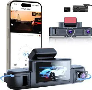 4 Camera Dash Camera for Cars Night Vision 2K+1080P+1080P HD Dash cam Front Rear Car Camera Mounted on Top of Dashboard, WiFi Link, Front and Rear Dash Camera, Built-in Camera