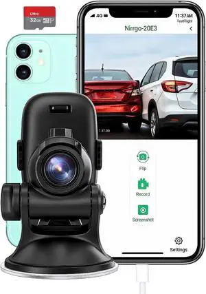 2-in-1 Dash Cam Front & Phone Holder  Front Dash Camera with USB-C, 32GB SD Card & App | Patented Dash Camera for Cars | NIRRGO