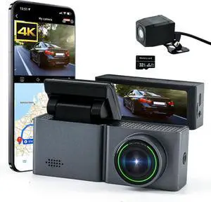 Masdio Dash Cam Front and Rear, 4K+1080P Dual Dash Camera for Cars with WiFi APP, 3.2" LCD, Super Night Vision, 24/7 Parking Mode, G-Sensor, Loop Recording, Included 32GB Card