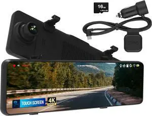 Type S Y400 2-in-1 Car Mirror with Integrated 4K dashcam, Ultra HD Recording, Smart G-Sensor Incident Recording, Parking Surveillance, GPS, Motion Detection, 16GB SD Card Included
