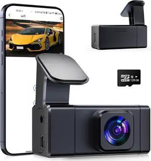 Dash Cam, 1080P Dash Camera for Cars with WiFi FHD, Mini Car Camera, Dash Cam Front Built-in 128GB SD Card, 160° Wide Angle,Night Vision,Loop Recording,24H Parking Monitor