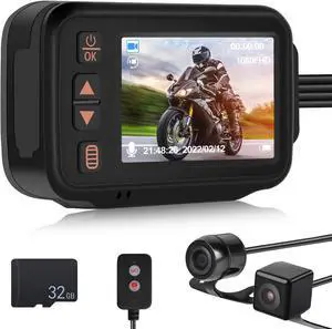 CAMECHO Dash Cam Front and Rear, IP65 Waterpoorf Dual Dash Camera for Motorsports, Motorcycles, UTV, ATV & Golf Carts, 2" HD Dashcam with G-Sensor, Loop Recording, 32GB TF Card, Driving Recorder