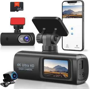 UNITOPSCI 4K Dash Cam Front and Rear, WiFi Dash Cam with 64GB Card, 4K+1080P Dash Camera for Cars, WiFi Dashcam with App Control, 1.47 IPS Screen Night Vision,24HParking Monitor, Loop Record,G-Sensor