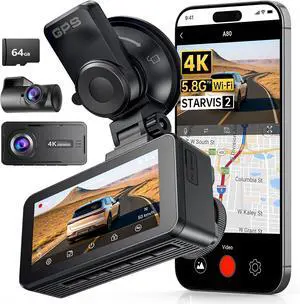JOMISE 4K Dash Cam,5G WiFi Car Camera Built-in GPS,4K+1080P Dash Cam Front and Rear Inside,170° Wide Angle dashcam,24H Parking Mode with Loop Recording, Night Vision, 64GB Card,3-Inch Screen,Max 256GB