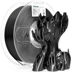 AMOLEN Silk PLA 3D Printer Filament, Shiny Silk Black PLA Filament 1.75mm, 3D Printing PLA Filament for Most 3D Printer, 1kg Spool(2.2lbs)