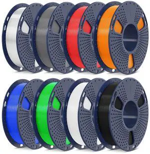 SUNLU 250g PLA Filament 1.75mm Bundle,3D Printer Filament Bundle Multicolor, Neatly Wound PLA Filament, Individually Vacuum Packed,250g Spool,8 Rolls,Black+White+Grey+Transparent+Red+Blue+Orange+Green