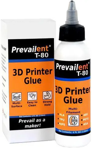 3D Printer Glue  Strong 3D Printer Adhesive for PLA, PETG, ABS, TPU & More, Bed Adhesive for Multiple Build Plates, Reduces Warping, Easy Release, 4 fl oz (118ml) - Prevailent T-80