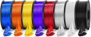 JAYO PLA+ Filament Bundle 1.75mm, 3D Printer Filament Bundle Multicolor, Individually Vacuum Packed, 250g Spool, 8 Pack, 2KG in Total, Black+White+Transparent+Clear(Blue+Red+Orange+Yellow+Purple)