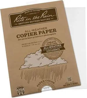 Rite In The Rain Weatherproof Laser Printer Paper, 8.5" x 11", 20# White, 50 Sheet Pack (No. 8511-50) Rite In The Rain Weatherproof Laser Printer Paper, 8.5" x 11", 20# White, 50 Sheet Pack (No. 8511-50)
