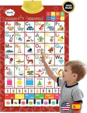 Bilingual English & Spanish Interactive Alphabet Wall Chart (2026 Model) Talking ABC Letters, Numbers 123 & Music Learning Poster Educational Toy for Toddlers & Kids Ages 3+ Bilingual English & Spanish Interactive Alphabet Wall Chart (2026 Model) Talking ABC Letters, Numbers 123 & Music Learning Poster Educational Toy for Toddlers & Kids Ages 3+