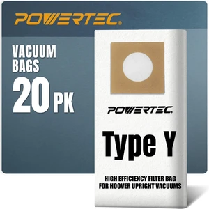 POWERTEC Type Y Vacuum Bags 20 PK for Hoover Style Y, Z, YZ WindTunnel Upright Vacuum Cleaners, Replacement Dust Bags for 4010100Y, AH10040 and AH10165 (75057-P2V) POWERTEC Type Y Vacuum Bags 20 PK for Hoover Style Y, Z, YZ WindTunnel Upright Vacuum Cleaners, Replacement Dust Bags for 4010100Y, AH10040 and AH10165 (75057-P2V)