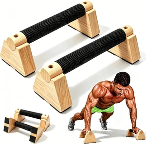 Wooden Parallettes Bars - 2 PCS Wood Push Up Bars Non-Slip Base Wooden Parallettes Bars - 2 PCS Wood Push Up Bars Non-Slip Base