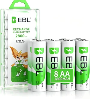 EBL Pack of 8 AA Batteries 2800mAh High Capacity Precharged Ni-MH AA Rechargeable Batteries EBL Pack of 8 AA Batteries 2800mAh High Capacity Precharged Ni-MH AA Rechargeable Batteries