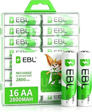 EBL AA Rechargeable Batteries 2800mAh Ready2Charge Quality AA Batteries - 16 Counts EBL AA Rechargeable Batteries 2800mAh Ready2Charge Quality AA Batteries - 16 Counts