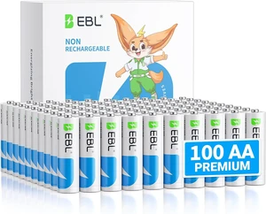 EBL AA Alkaline Batteries 100 Pack, 1.5V Long-Lasting Double A Battery EBL AA Alkaline Batteries 100 Pack, 1.5V Long-Lasting Double A Battery