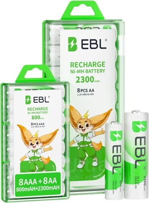 EBL 16 Sets AA AAA Batteries Combo with 8PCS AA 2300mAh & 8-Pack AAA 800mAh Rechargeable Batteries EBL 16 Sets AA AAA Batteries Combo with 8PCS AA 2300mAh & 8-Pack AAA 800mAh Rechargeable Batteries