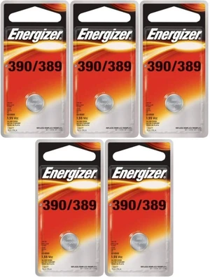 Energizer 389 Button Cell Silver Oxide SR1130W Watch Battery Pack of 5 Batteries Energizer 389 Button Cell Silver Oxide SR1130W Watch Battery Pack of 5 Batteries
