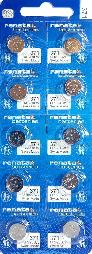 Renata 371 SR920SW Watch Cell Battery Swiss Made 1.55V - Pack of 10 Renata 371 SR920SW Watch Cell Battery Swiss Made 1.55V - Pack of 10