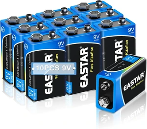 9V Batteries - Alkaline 9 Volt Battery (10 Pack) for Smoke Detectors, Long-Lasting Power Square Batteries 6LR61 for Household & Office Devices 9V Batteries - Alkaline 9 Volt Battery (10 Pack) for Smoke Detectors, Long-Lasting Power Square Batteries 6LR61 for Household & Office Devices