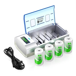 EBL D Rechargeable Batteries (4 Counts) and Universal Battery Charger