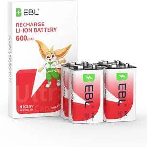 EBL Rechargeable 9V Batteries 9 Volt Li-ion 600mAh Lithium ion Batteries (4-Packs) EBL Rechargeable 9V Batteries 9 Volt Li-ion 600mAh Lithium ion Batteries (4-Packs)