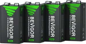 BEVIGOR 9V Rechargeable Batteries, NiMH 2000mWh, Long Lasting Power High Capacity 9V Batteries 4 Count