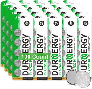 DURNERGY CR2016 3V Lithium Battery 100-Pack, 2016 Coin Cell Batteries for Key Fob Car Remote, Watch, Thermometer Remote, 2016, ECR2016, KCR2016, BR2016, DL2016 DURNERGY CR2016 3V Lithium Battery 100-Pack, 2016 Coin Cell Batteries for Key Fob Car Remote, Watch, Thermometer Remote, 2016, ECR2016, KCR2016, BR2016, DL2016