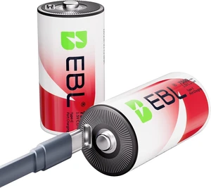 EBL Rechargeable C Batteries 7500mWh Lithium, USB-C Fast Charge (2 Pack)