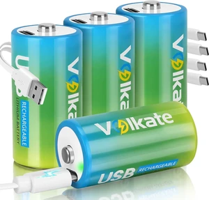 4 Pack USB Rechargeable 1.5V Lithium C Cell Batteries 4070mWh, 1200+ Cycles 4 Pack USB Rechargeable 1.5V Lithium C Cell Batteries 4070mWh, 1200+ Cycles