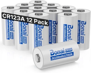 BONAI CR123A 3V Lithium Battery, 1500mAh High Capacity CR123 CR17345 Batteries for Smart Home Sensors, Flashlights & Security Systems, 10-Year Shelf Life, Non-Rechargeable (12 Pack) BONAI CR123A 3V Lithium Battery, 1500mAh High Capacity CR123 CR17345 Batteries for Smart Home Sensors, Flashlights & Security Systems, 10-Year Shelf Life, Non-Rechargeable (12 Pack)