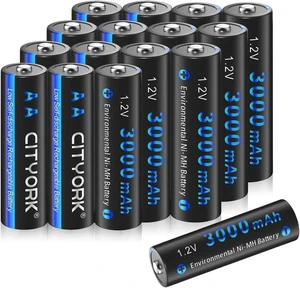 CITYORK 16 Pack AA 3000mAh Rechargeable Battery, 1.2V NIMH Pre-Charged AA Rechargeable Battery, High Capacity 3000mAh Long Lasting for Solar Lights, Remote Controller, Electric Toys CITYORK 16 Pack AA 3000mAh Rechargeable Battery, 1.2V NIMH Pre-Charged AA Rechargeable Battery, High Capacity 3000mAh Long Lasting for Solar Lights, Remote Controller, Electric Toys