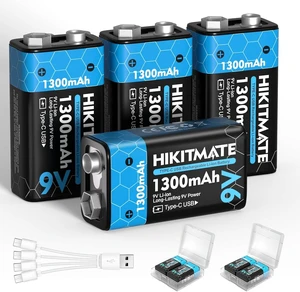 Rechargeable 9V Batteries Lithium USB-C 1300mAh, 4 Pack Rechargeable 9V Batteries Lithium USB-C 1300mAh, 4 Pack