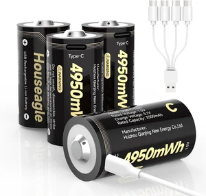 Lithium C Batteries Rechargeable 4 Pack,1.5V LR14 4950mWh Large Capacity C Cell Batteries with 4-in-1 Cable,1300+ Cycles,Replacement for Toys, Flashlights, Remote Controls & More Lithium C Batteries Rechargeable 4 Pack,1.5V LR14 4950mWh Large Capacity C Cell Batteries with 4-in-1 Cable,1300+ Cycles,Replacement for Toys, Flashlights, Remote Controls & More
