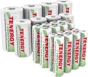 Tenergy Centura NiMH Low Self Discharge Rechargeable Battery Assortment Pack, Includes Battery Sizes AA AAA C D Rechargeable Batteries, 24 Pack Tenergy Centura NiMH Low Self Discharge Rechargeable Battery Assortment Pack, Includes Battery Sizes AA AAA C D Rechargeable Batteries, 24 Pack