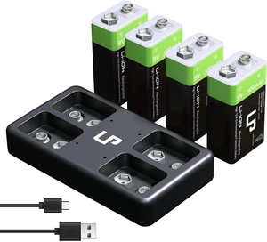 LP 9V Rechargeable Batteries with Micro USB Charging Station 4 Pack 500mAh LP 9V Rechargeable Batteries with Micro USB Charging Station 4 Pack 500mAh
