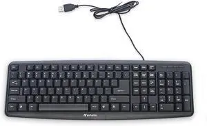 Verbatim Slimline Full Size Wired Keyboard USB Plug-and-Play - Compatible with PC, Laptop - Black