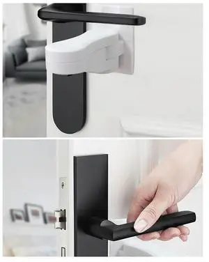 Child Safe Door Lock Universal Door Lever Lock 180 Degree Rotating Window Door Handle Lock Self Adhesive for Window Door Cabinet