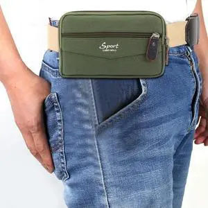 6.5 inch Men Belt Bags Large Capacity Multifunction Sports Belt Bag Portable Canvas Multi-Pockets Zipper Solid Color for Fitness