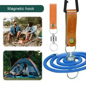 Magnetic Hanging Hook with PU Leather Lanyard Camping Magnetic Hook Camping Lamp Hook for Outdoor Hanging Camping Light