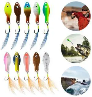 10Pcs l Blade Fishing Lures 360 Degree Rotating Sequins Lures Feather Tail Spinner Spoon Hard Bait for Saltwater Freshwater